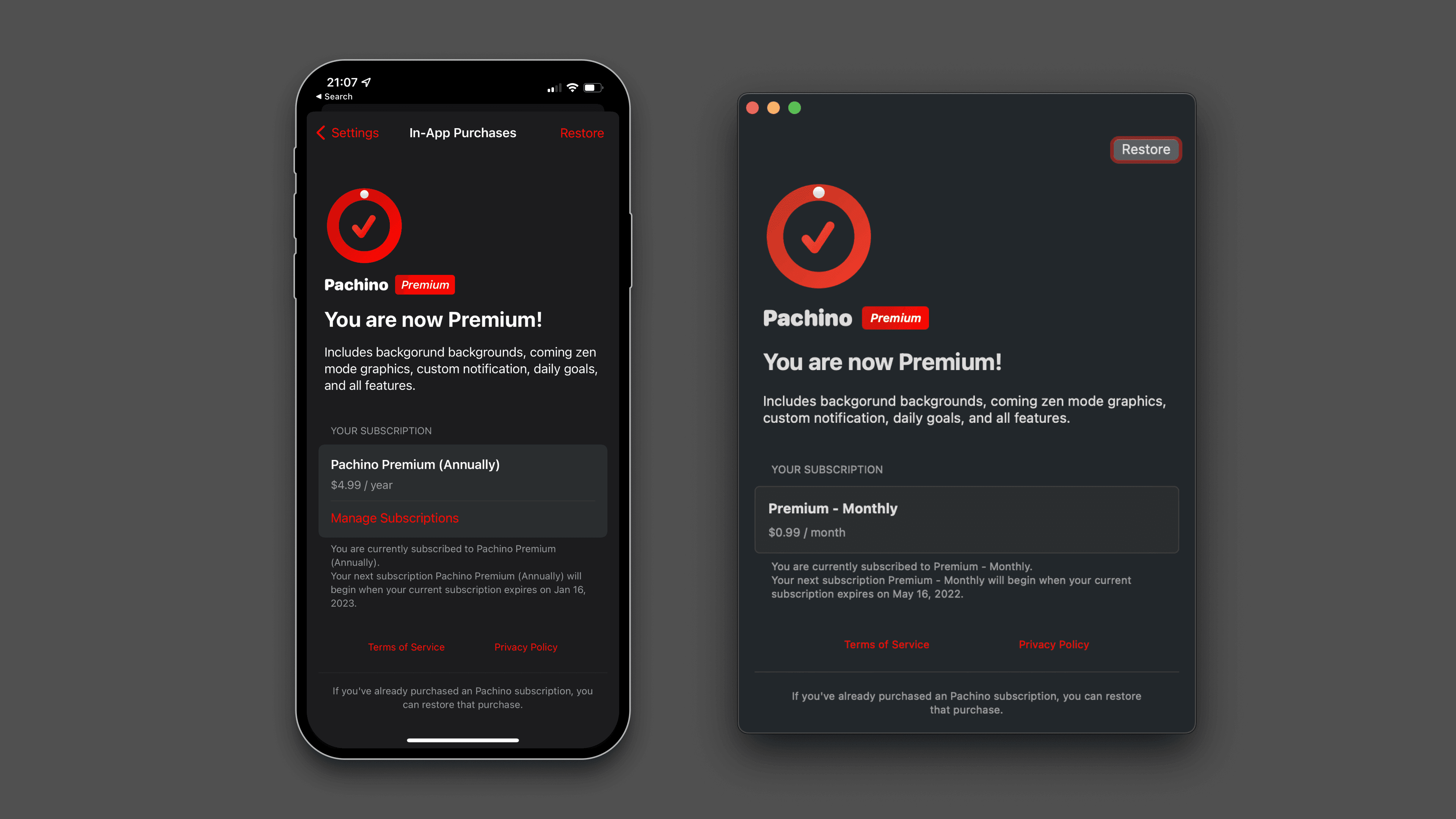 The in-app purchase page uses the same view and code in a different container.